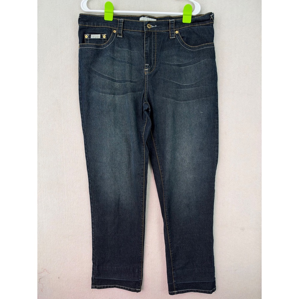 Baby Phat Womens Dark Wash Straight Leg Capri Jeans Size 18 Embroidered Logo Y2K
